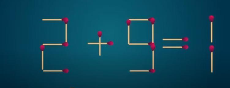 这是一道充满趣味的火柴棒谜题。图中由火柴棒组成的等式 “2 + 9 = 1” 并