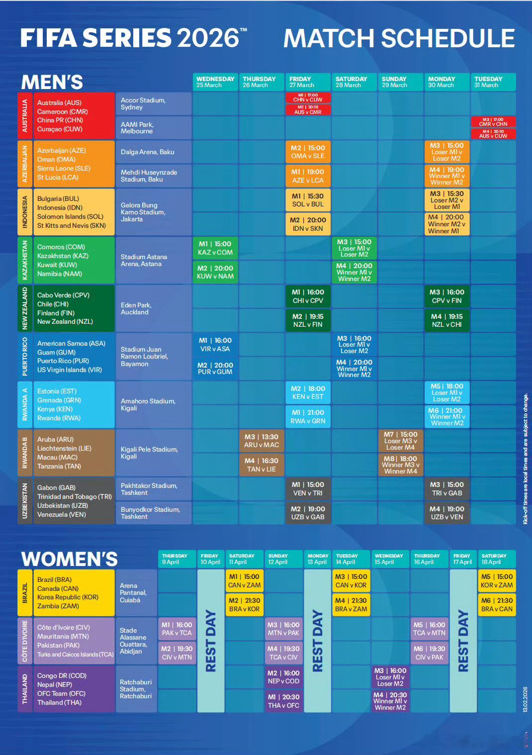 📌国际足联系列赛赛程公布中国🆚库拉索北京时间3月27日14:00喀麦隆🆚中