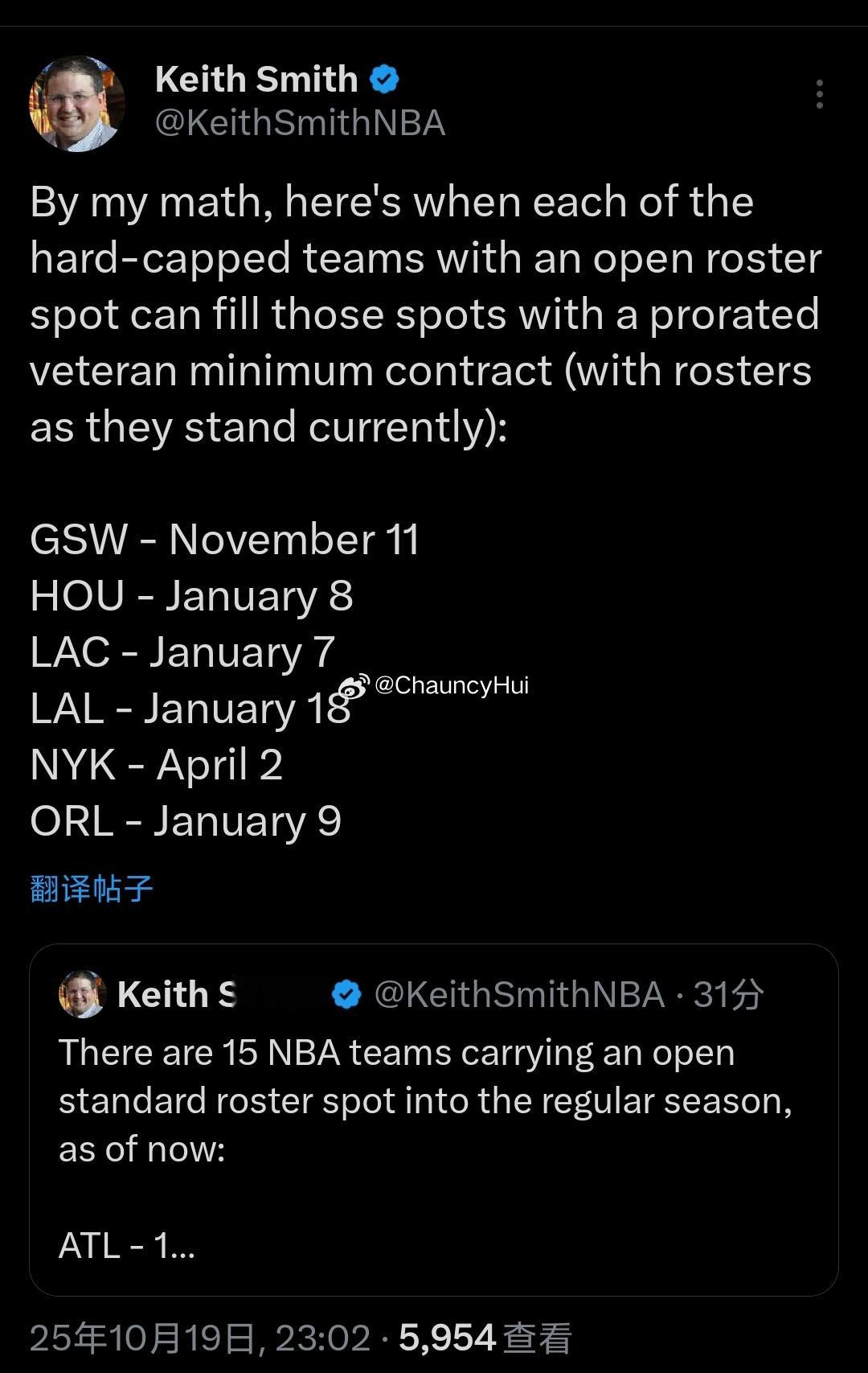 火箭可以用最后一个名额底薪签人的最早时间是当地时间26年1月8日休斯顿火箭 ​​