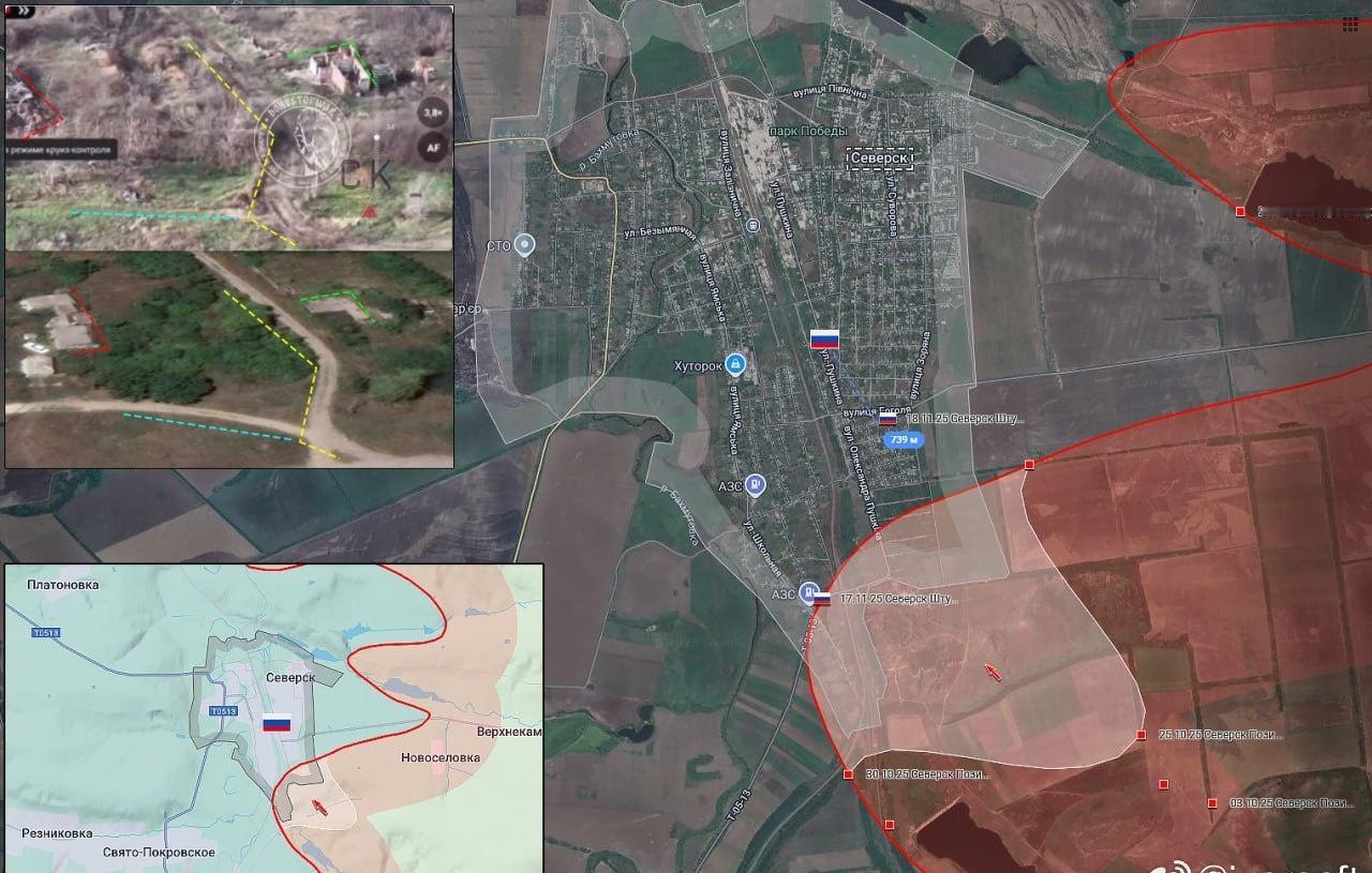 部分信源更新11.19俄乌局势：
1. 塞弗尔斯克 方向，俄军进入城区后迅速推进