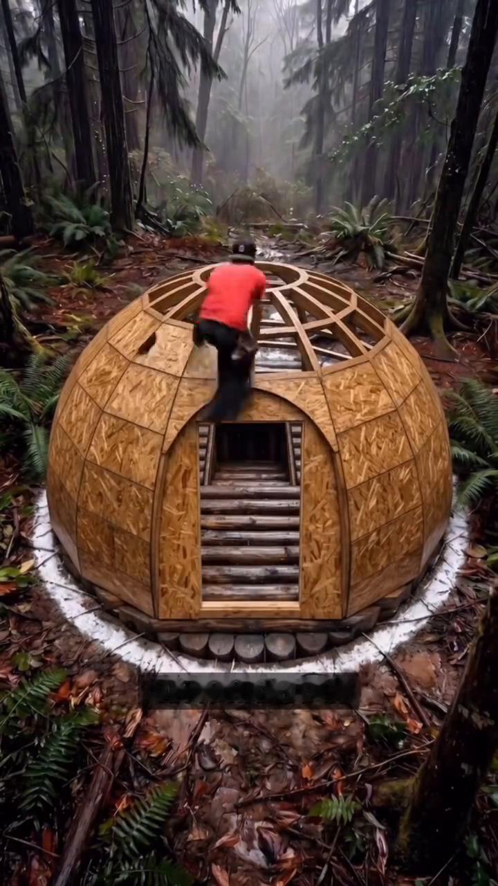 野外自建地宅。
谁能想到男子买不起房便来到野外。
·在地面画出圆圈做好标记，顺着