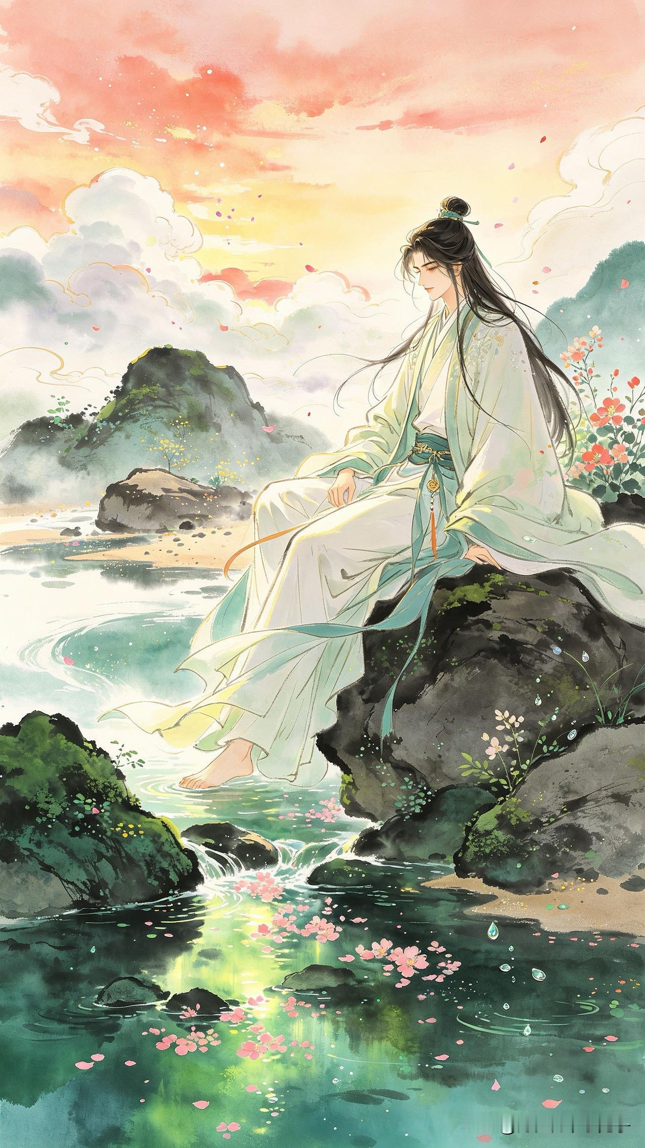 朝拾云露暮收霞，
廿载流光掌上沙。
若问深情何以证，
      
…………请师