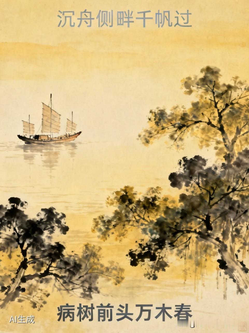 上联：沉舟侧畔千舟过；诚邀下联下联，病树前头万木春！