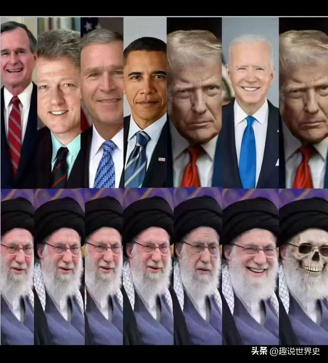 哈梅内伊在位时经历过的美国总统
总共有六位，其中最不按牌理出牌的就是特朗普。于是