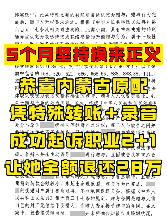 五个月的胜利，28万判决成功让2+1认栽