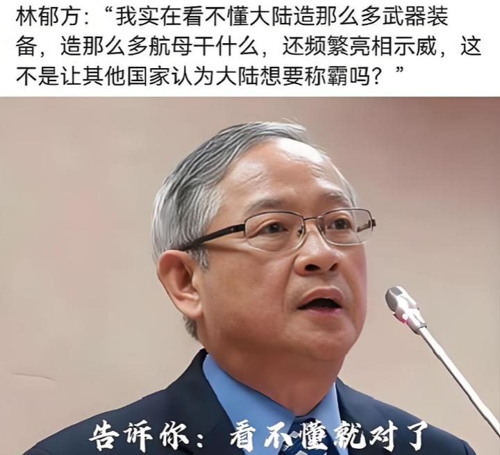 林郁方竟然大言不惭地说，大陆对台湾的容忍取决于台湾的实力。

他还说，对美军购，