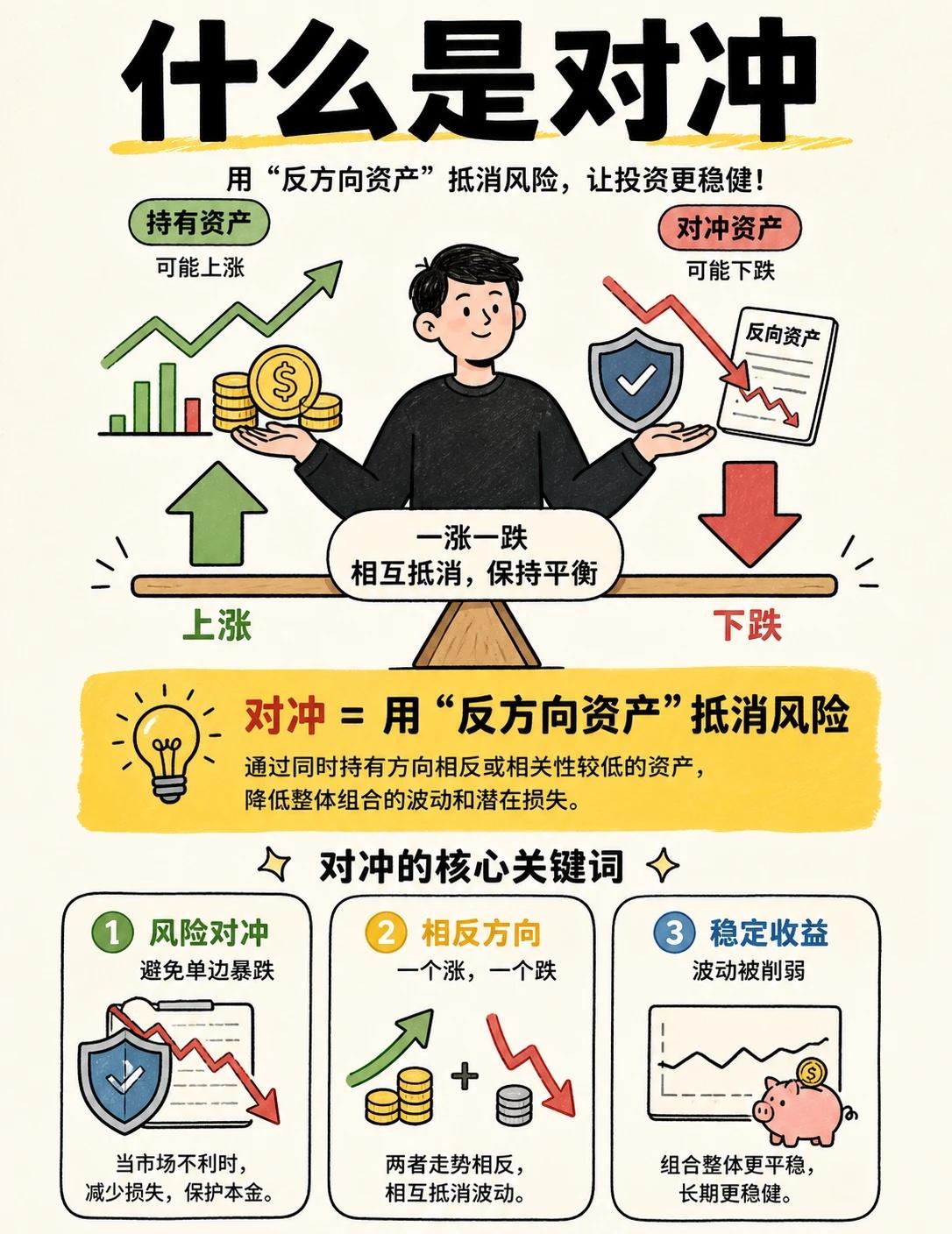 对冲到底是啥？一看就懂
最近很多人问我：对冲是不是很高级？是不是稳赚不赔？
先说