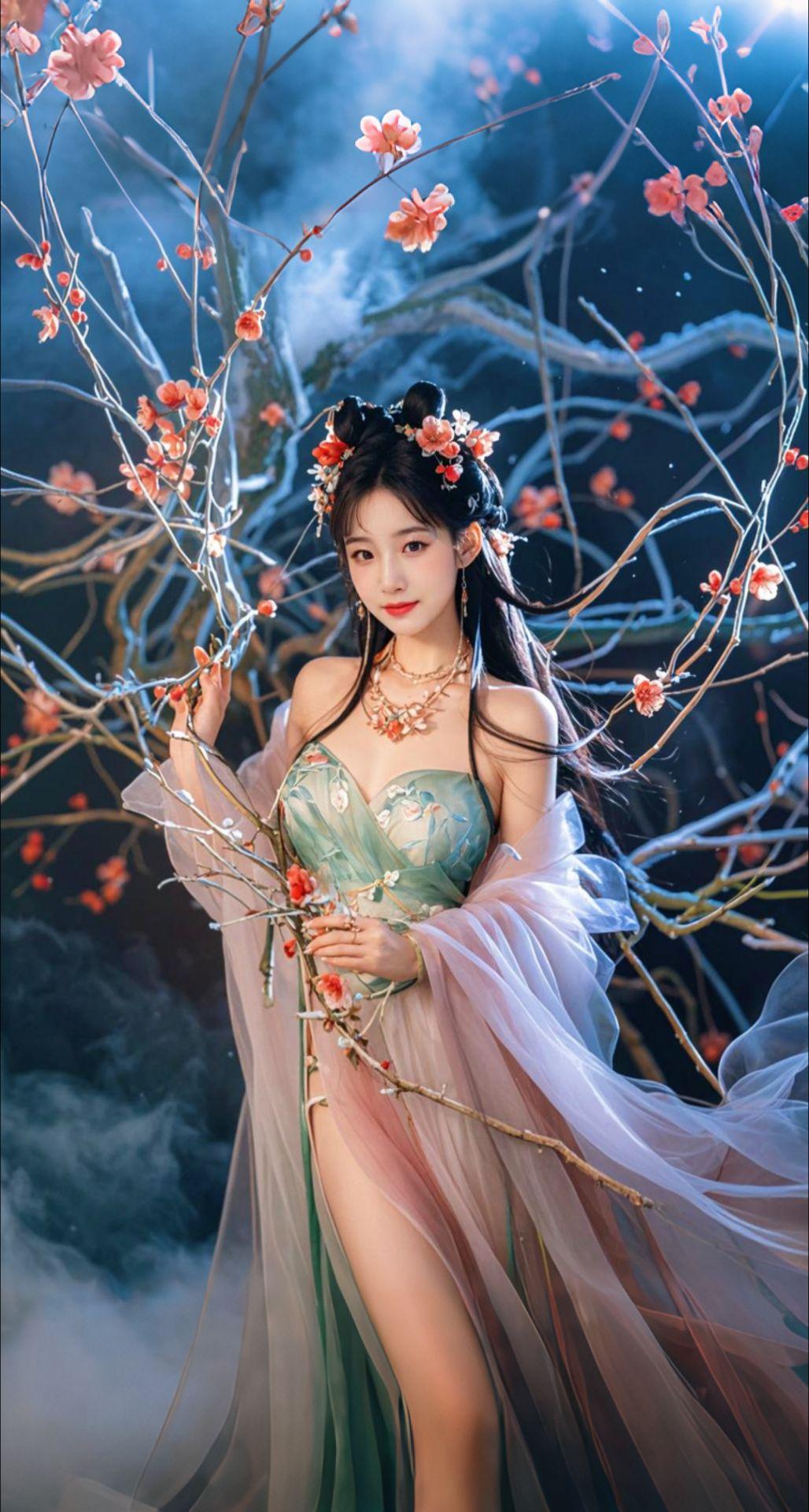 AI扩图 AI素裹花妖