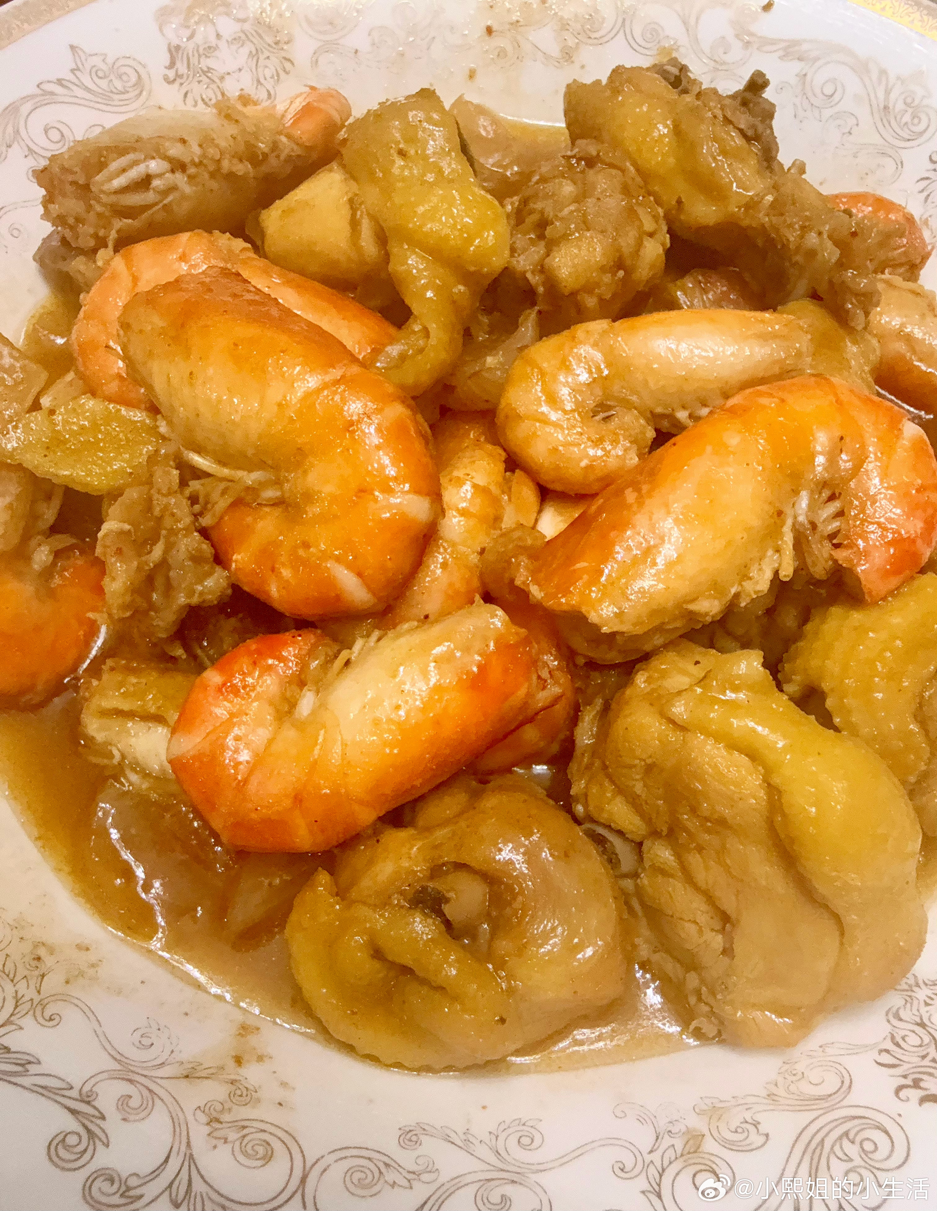 ❤️今日晚餐：金汤鱼翅捞饭、罗氏虾焖鸡、豆酱潮汕春菜 ​​​