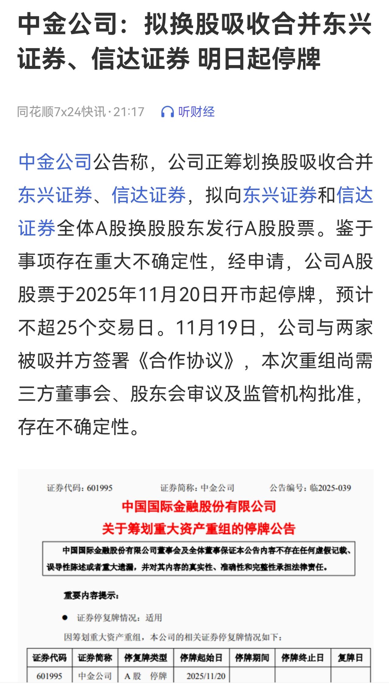 证券板块迎来重磅利好！
中金公司吸收合并两家券商，明天证券会不会带领整个板块起飞