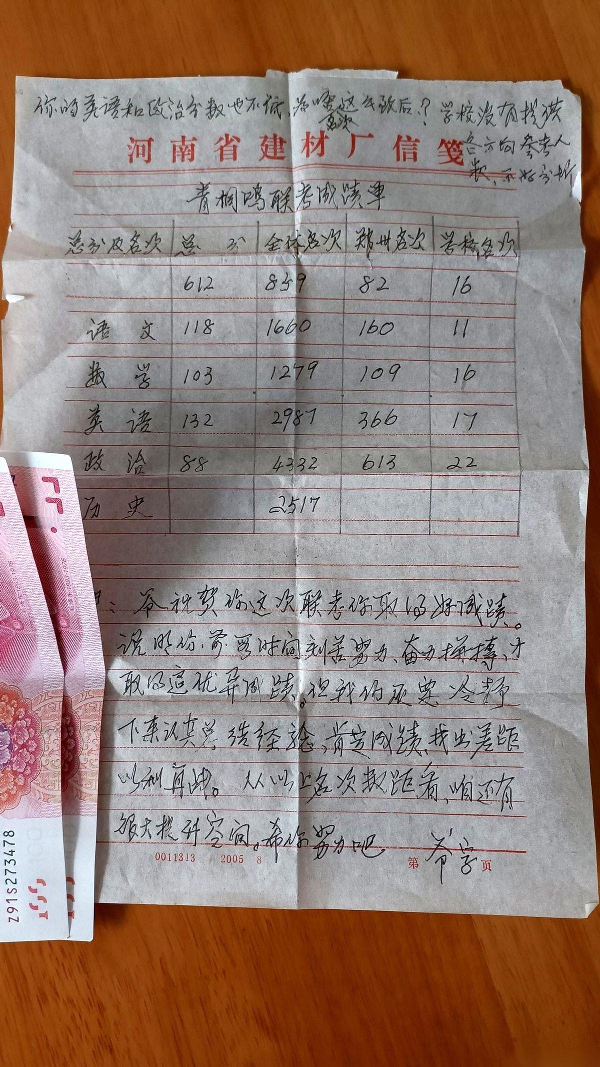 两张红票子，一张信纸。
我刚想伸手，被老公一把拦住：“想什么呢，这是老爷子给你闺