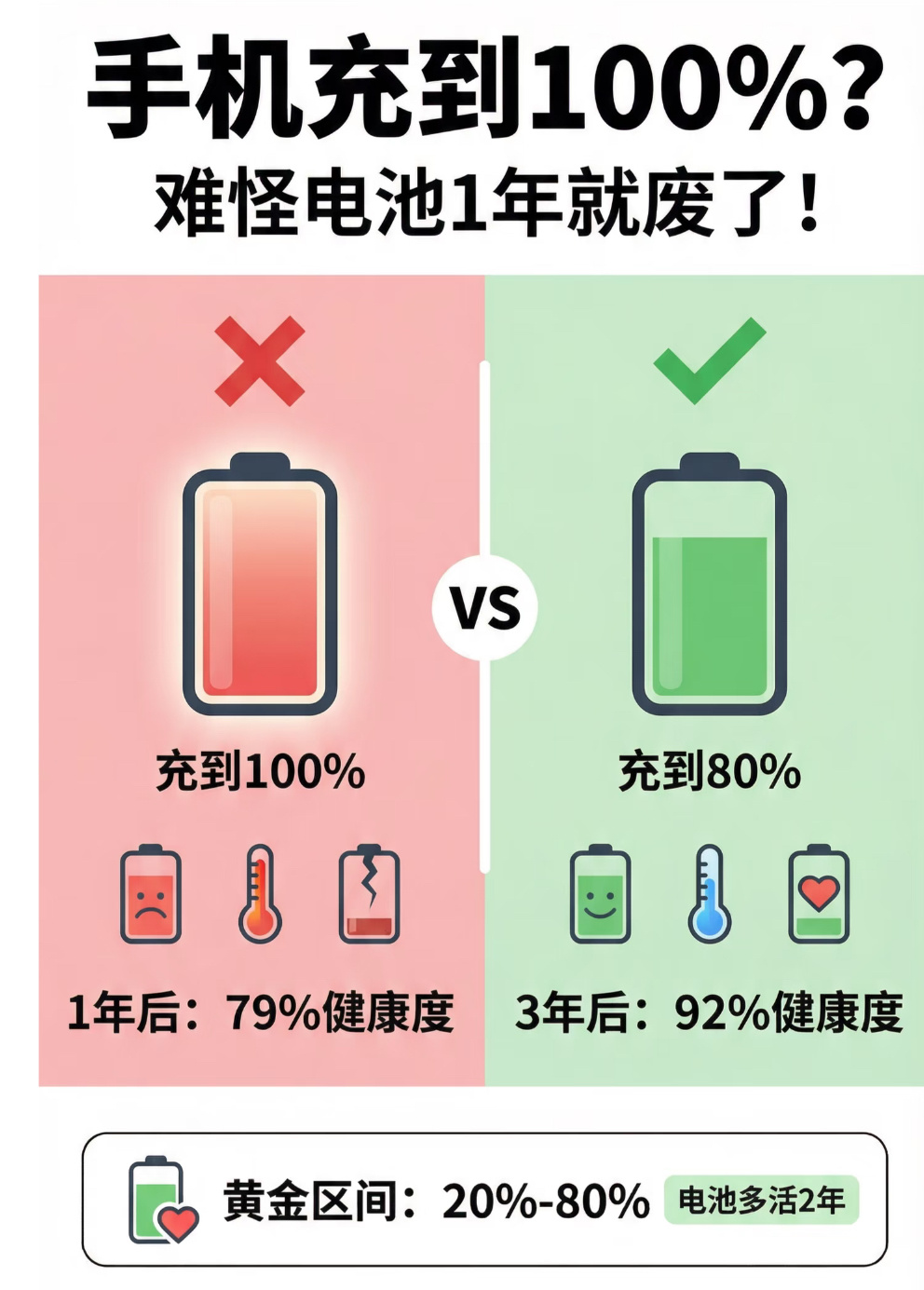 很多人睡觉前都会插上充电器一充一整晚，其实这种习惯并不利于电池。锂电池满载放置的
