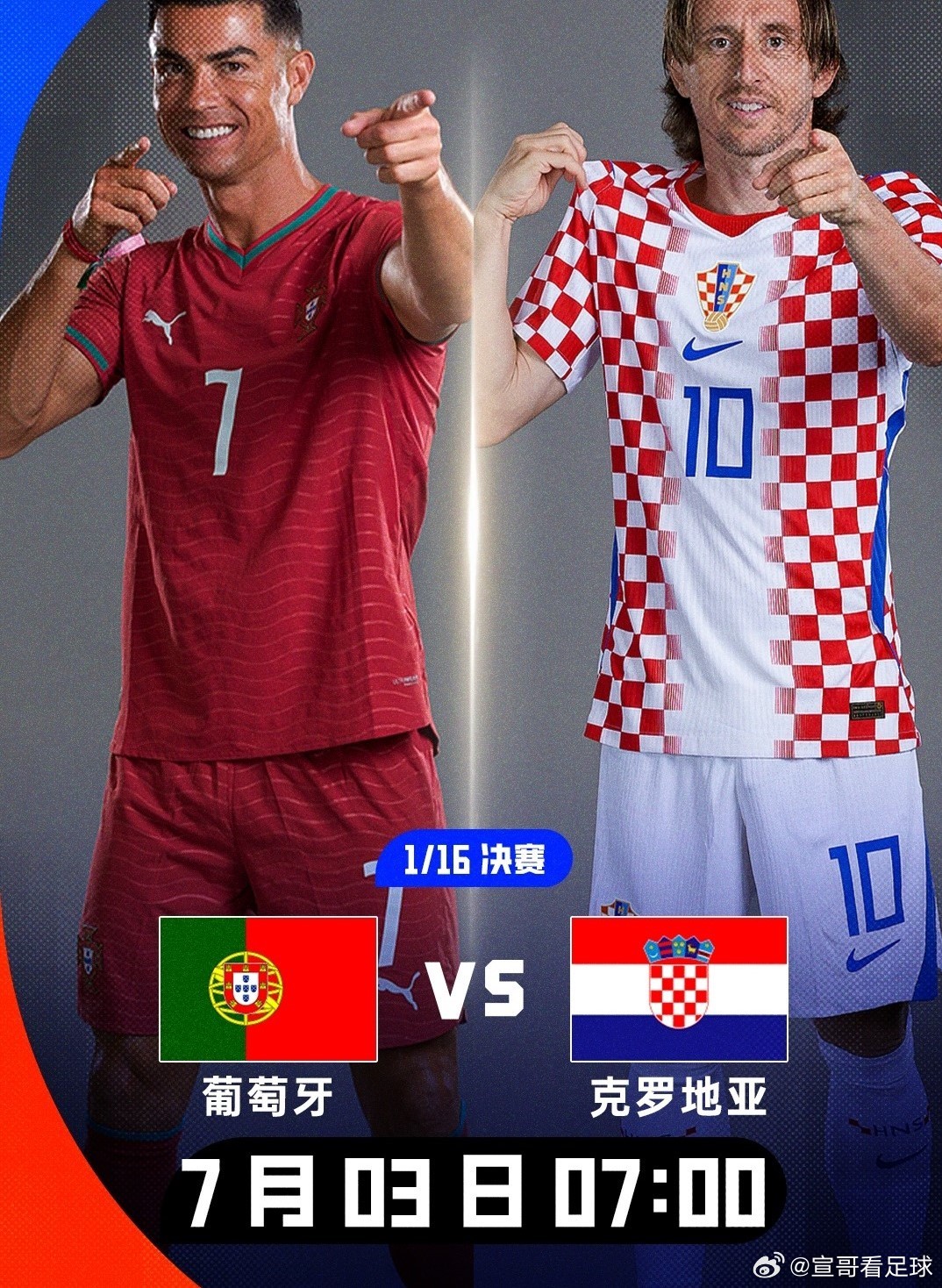 世界杯葡萄牙vs克罗地亚C罗、魔笛老队友重逢 世界杯1/16决赛对阵：葡萄牙vs