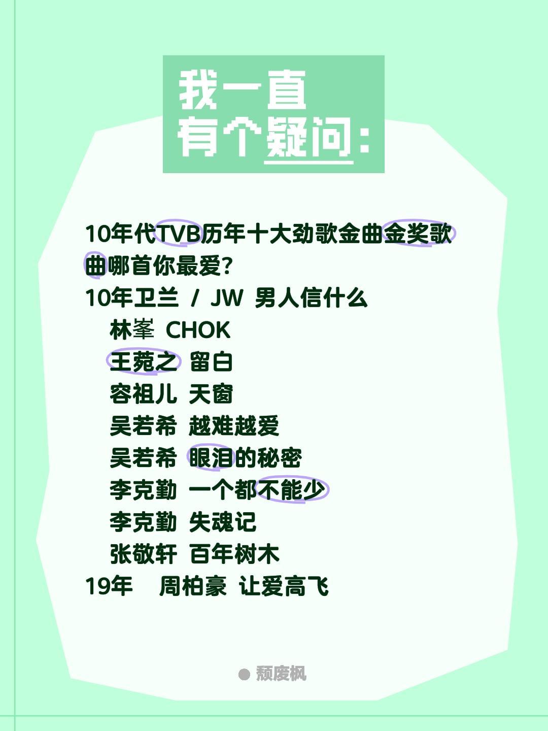 10年代TVB历年十大劲歌金曲金奖歌曲哪首你最爱?
10年卫兰 / JW 男人信