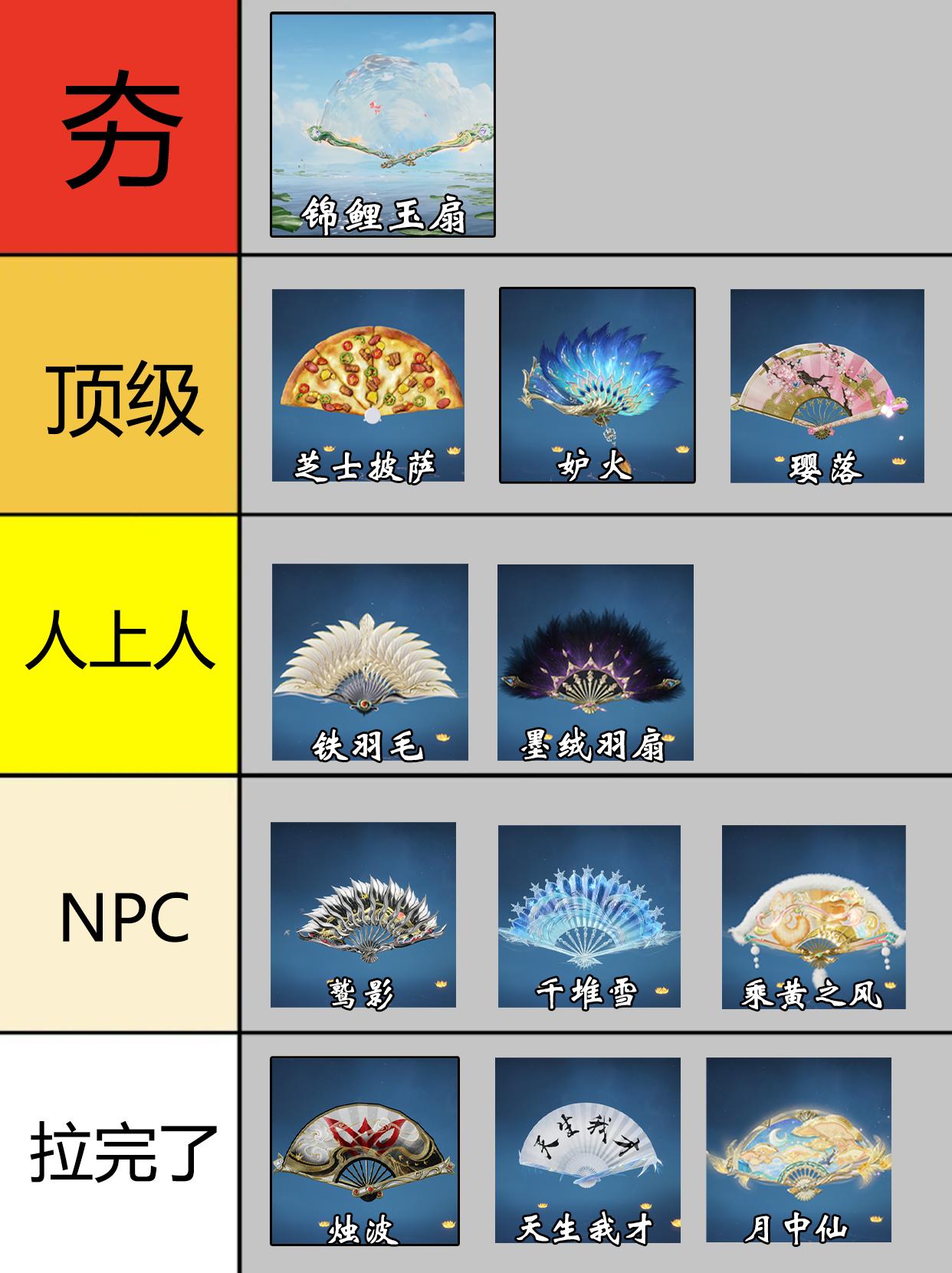 永劫手游S2扇子皮肤从夯到拉排行。