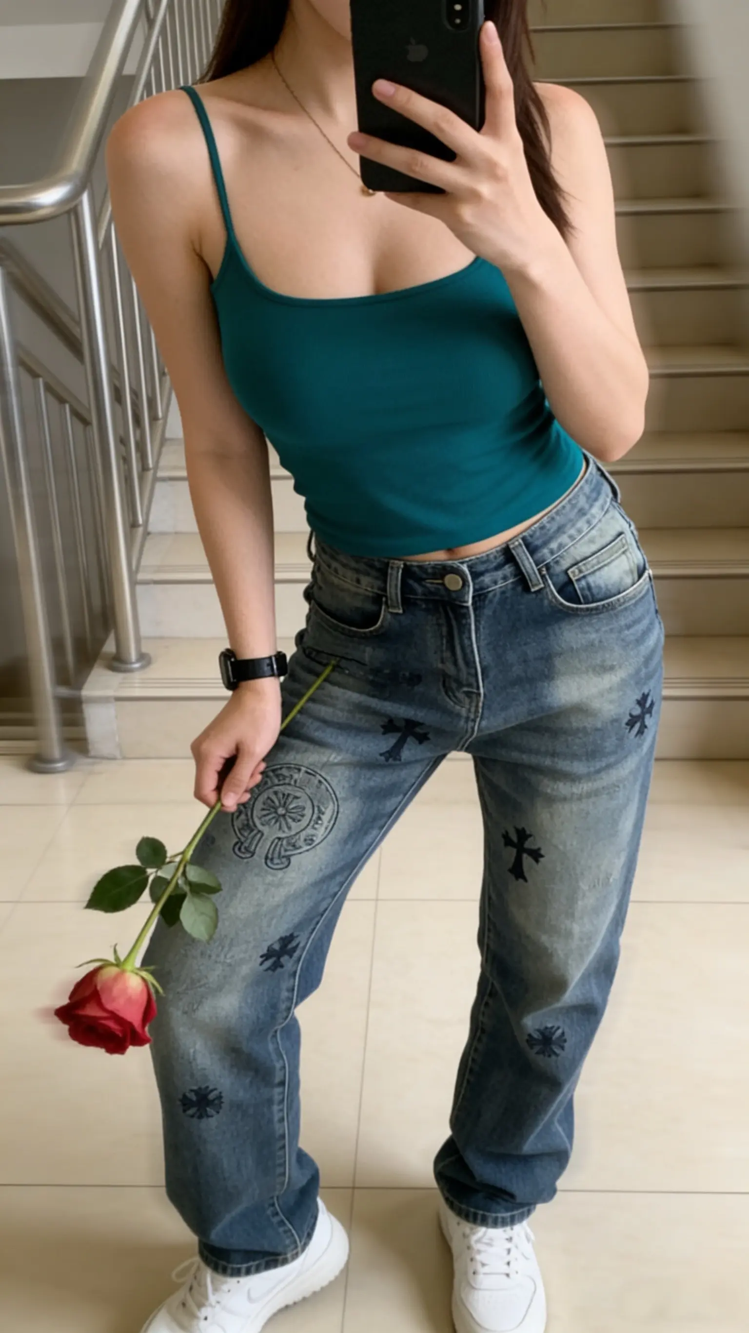 新款时尚百搭刺绣印花设计感小直筒男士牛仔裤痞帅小脚裤         ✓