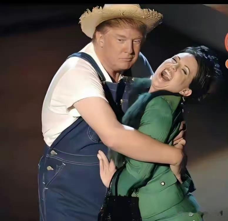 唐纳德·特朗普对拍米拉·安德森强行拥抱的老照片（2025年）堪称经典，牛仔裤和草