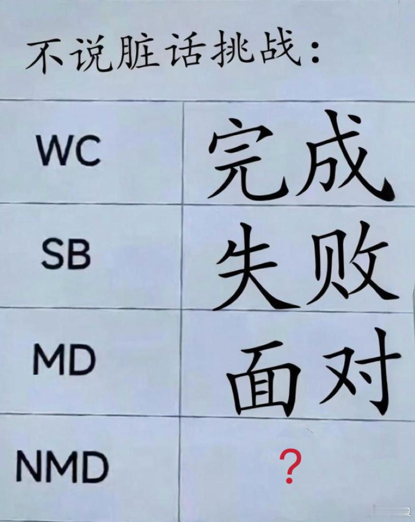 调整挑战不说脏话 