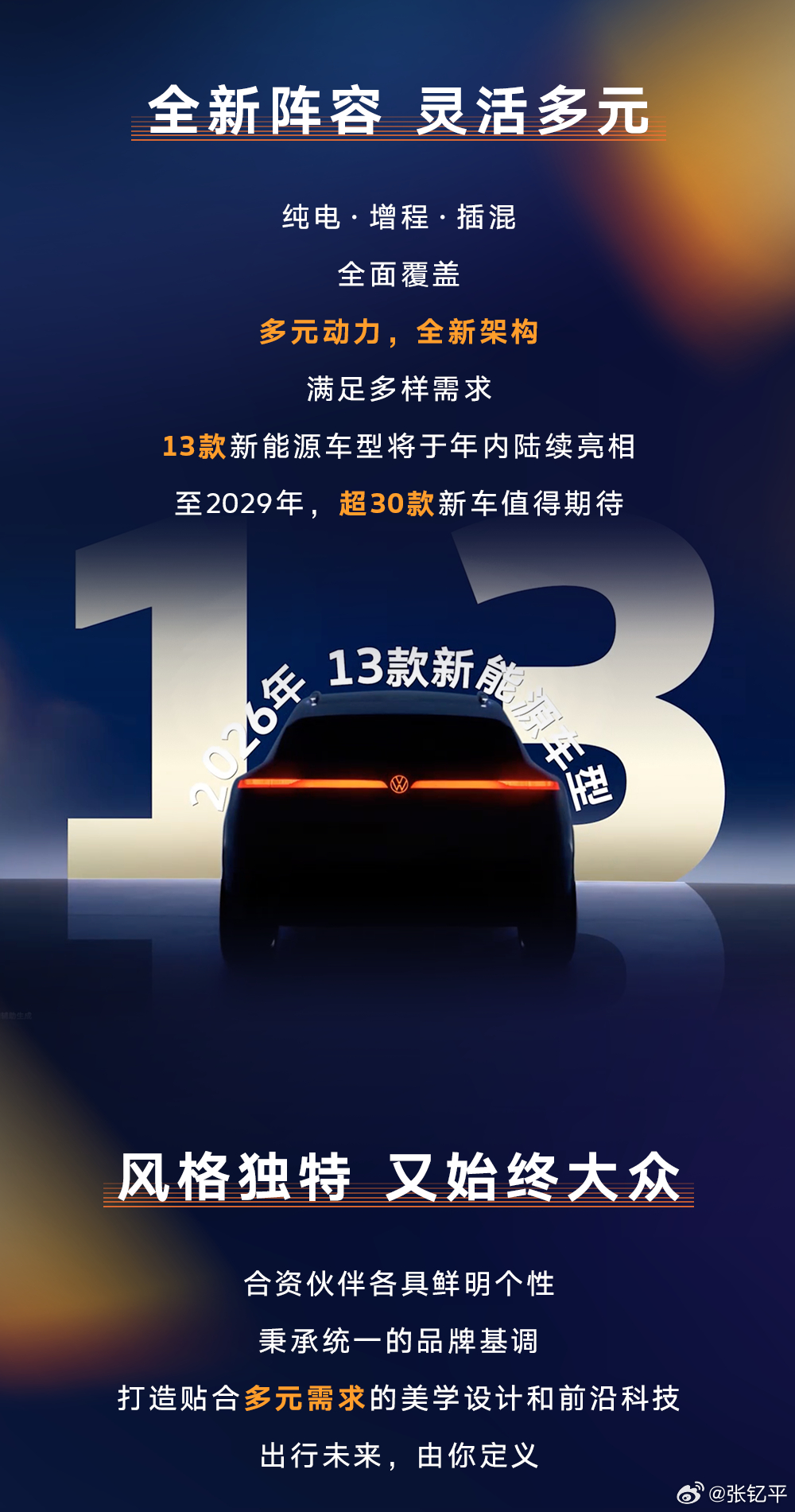 大众2026年有13款新能源车，到29年要发布超30款，跟下饺子似的。上汽大众的