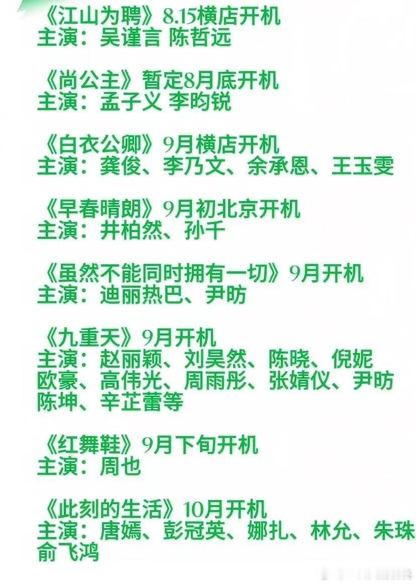 一些剧的预计开机时间 ​​​