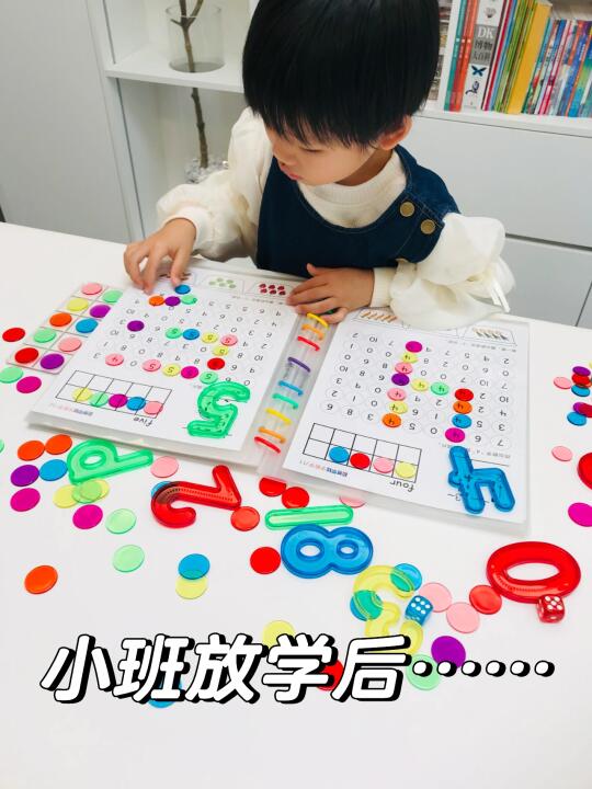 小班宝宝放学后，认真玩数学启蒙，学会了不少