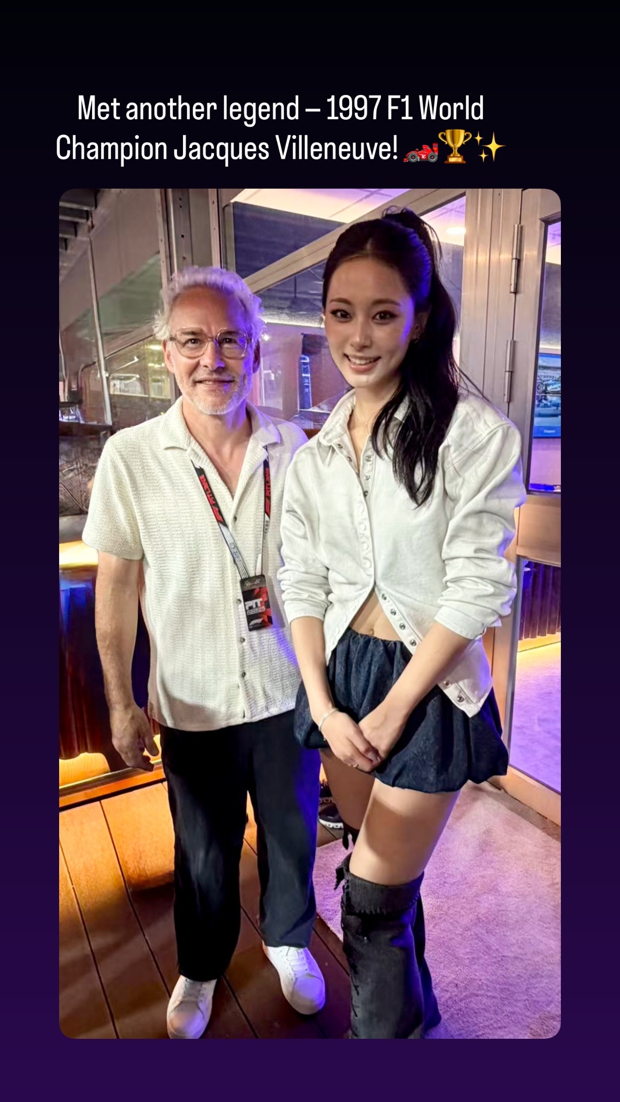 子瑜和97年F1世界冠军合了影 威廉姆斯还专门给子瑜定制了帽子诶😚 ​​​