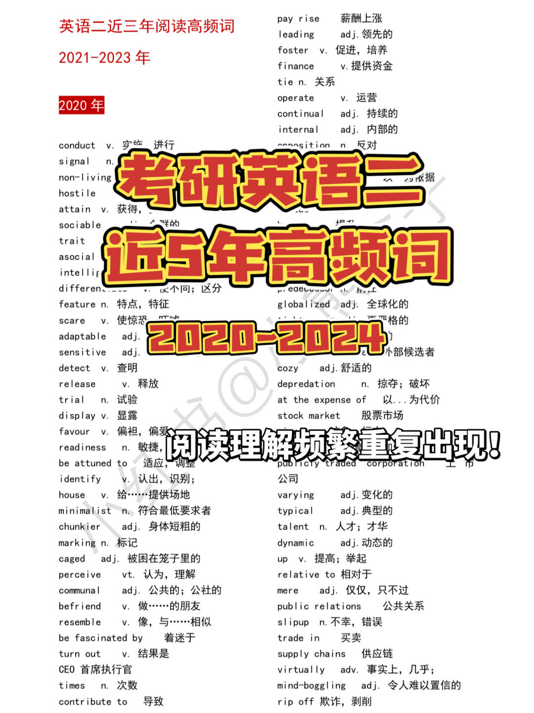 10天背完考研英语二高频词（近5年版）📒