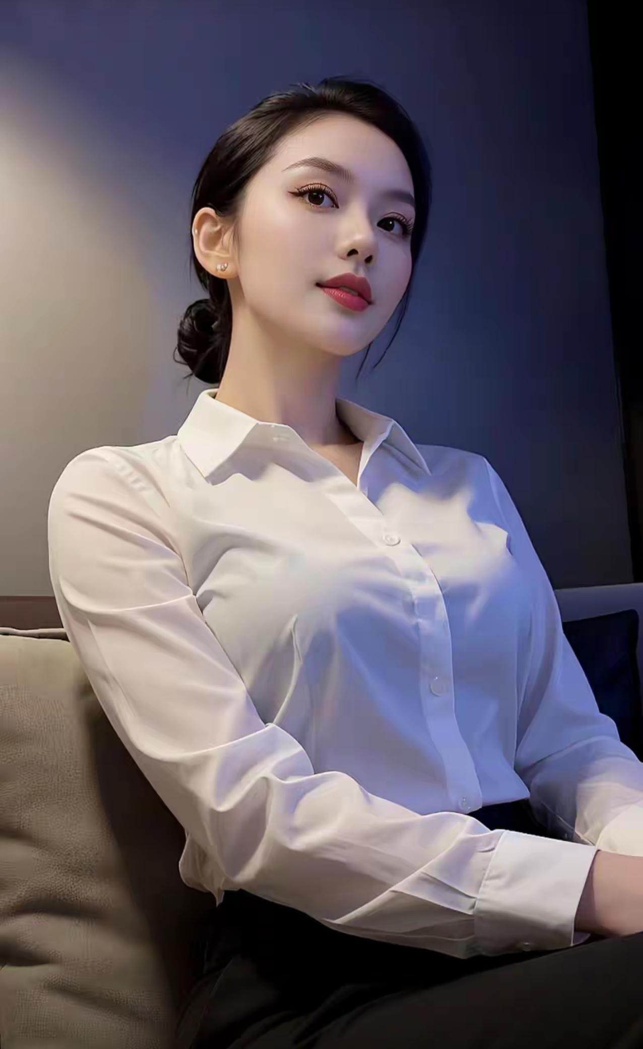 整体气质
这组图片展现了一位干练优雅的职场女性形象，以白衬衫+灰色下装的经典职业