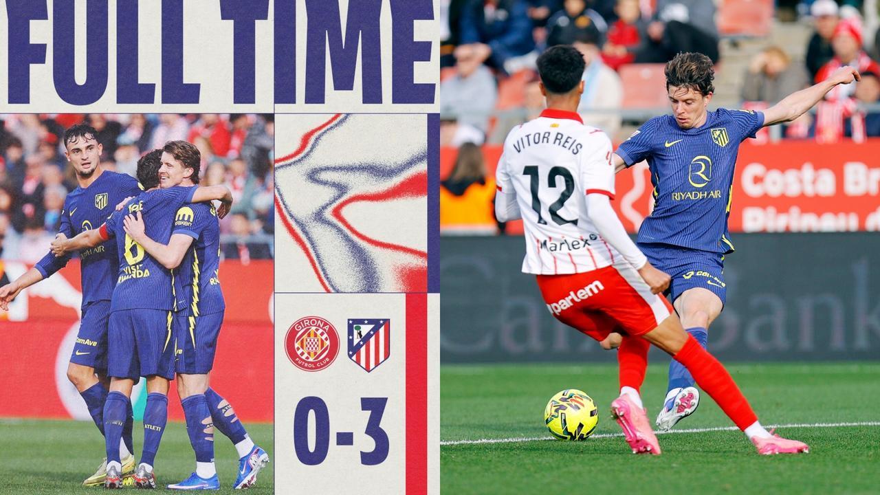 西甲：马德里竞技客场3-0大胜赫罗纳，37分暂升第3位。
科克世界波，加拉格尔与