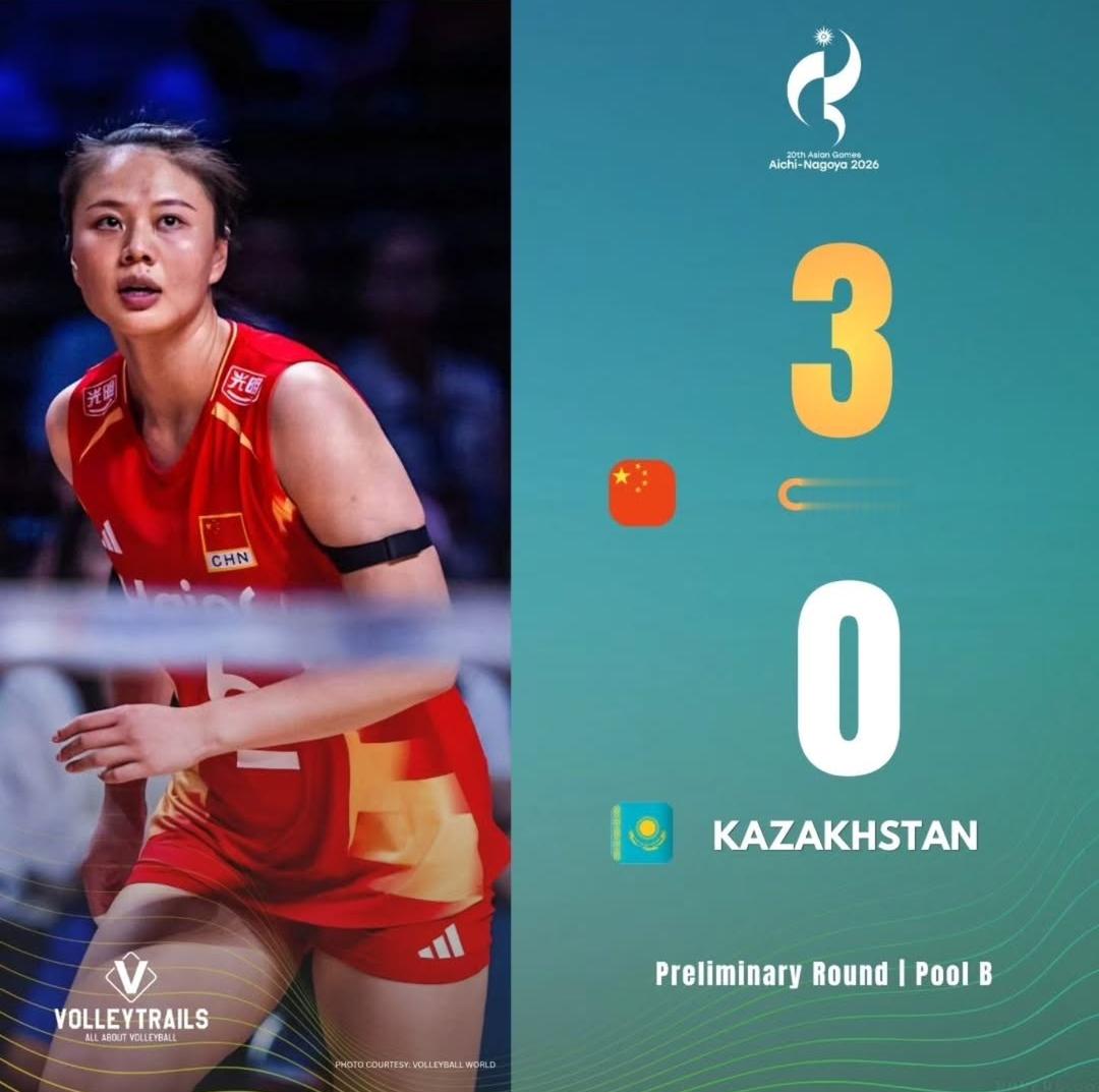 中国女排在亚运会第二场比赛中，3比0战胜哈萨克斯坦女排。 ​​​