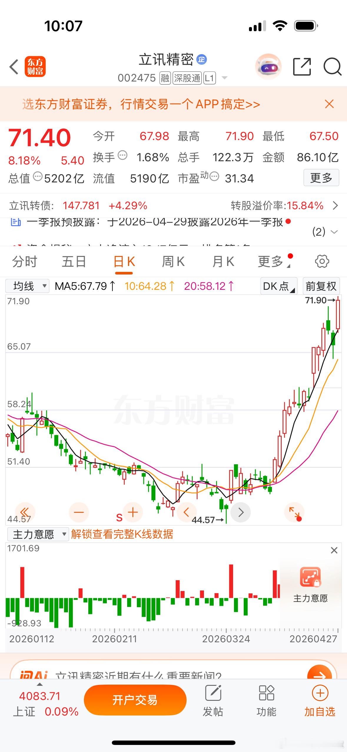 $立讯精密 sz002475$ 这个月从44一路冲到71，太猛了吧，CPO新星，