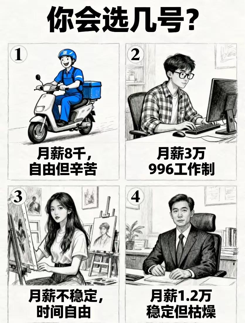 说实话，这四个工作你觉得哪个比较好？如果让你选择一个，你会怎么选？[what]