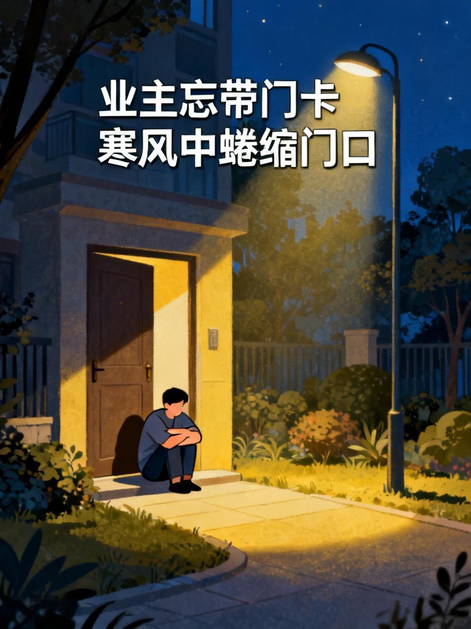 这业主可太悲催了，晚上回家忘带门卡，只能睡门口。想想那场景，大晚上的，冷风一吹，