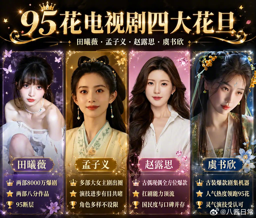 95电视剧四大花旦田曦薇、孟子义、赵露思、虞书欣 