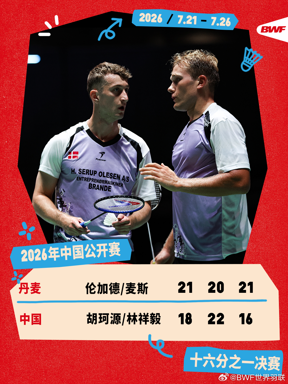 2026年中国羽毛球公开赛 首轮赛况🔥伦加德/麦斯2-1胡珂源/林祥毅胡林组合