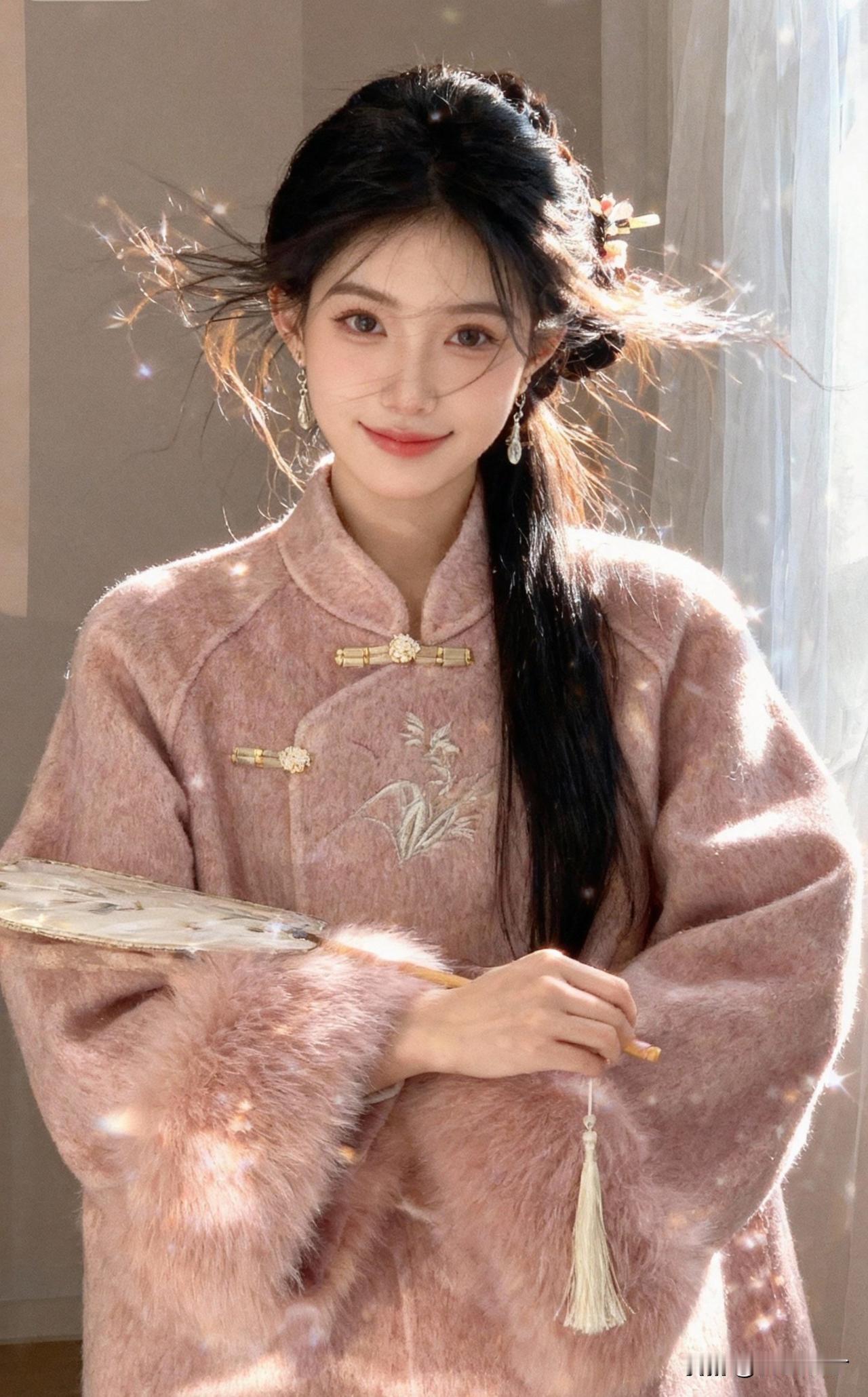 轻纱拂面，笑靥如花。