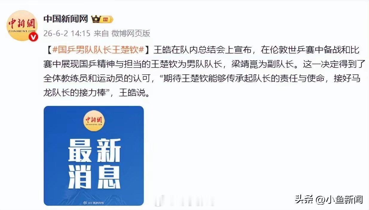 6月2日消息，王皓在队内总结会上宣布，在伦敦世乒赛中备战和比赛中展现国乒精神与担