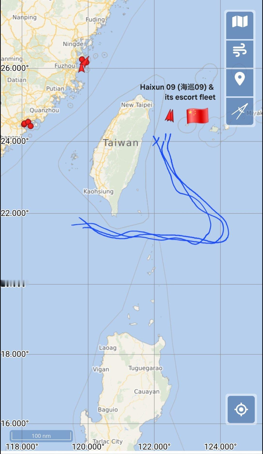 台湾岛东部海上交通专项执法行动启动参加专项行动的“海巡09”船航迹图 