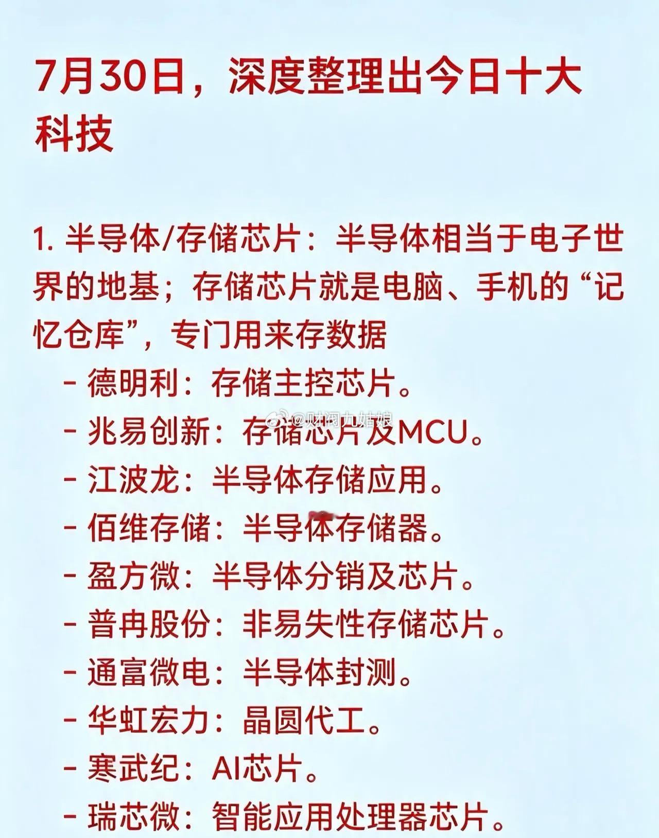 1. 半导体/存储芯片：半导体相当于电子世界的地基；存储芯片就是电脑、手机的 “