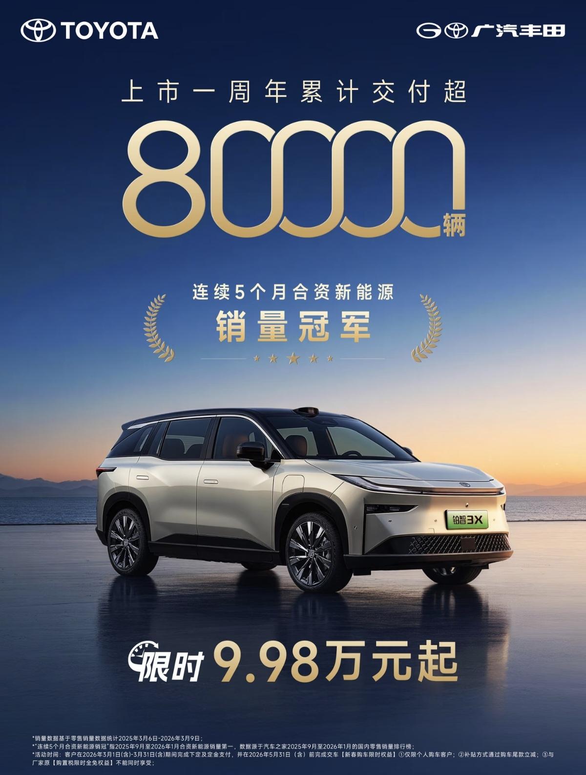 丰田新能源销量比不过比亚迪和吉利，可是铂智3X却在合资新能源拿下连续五个月销量冠