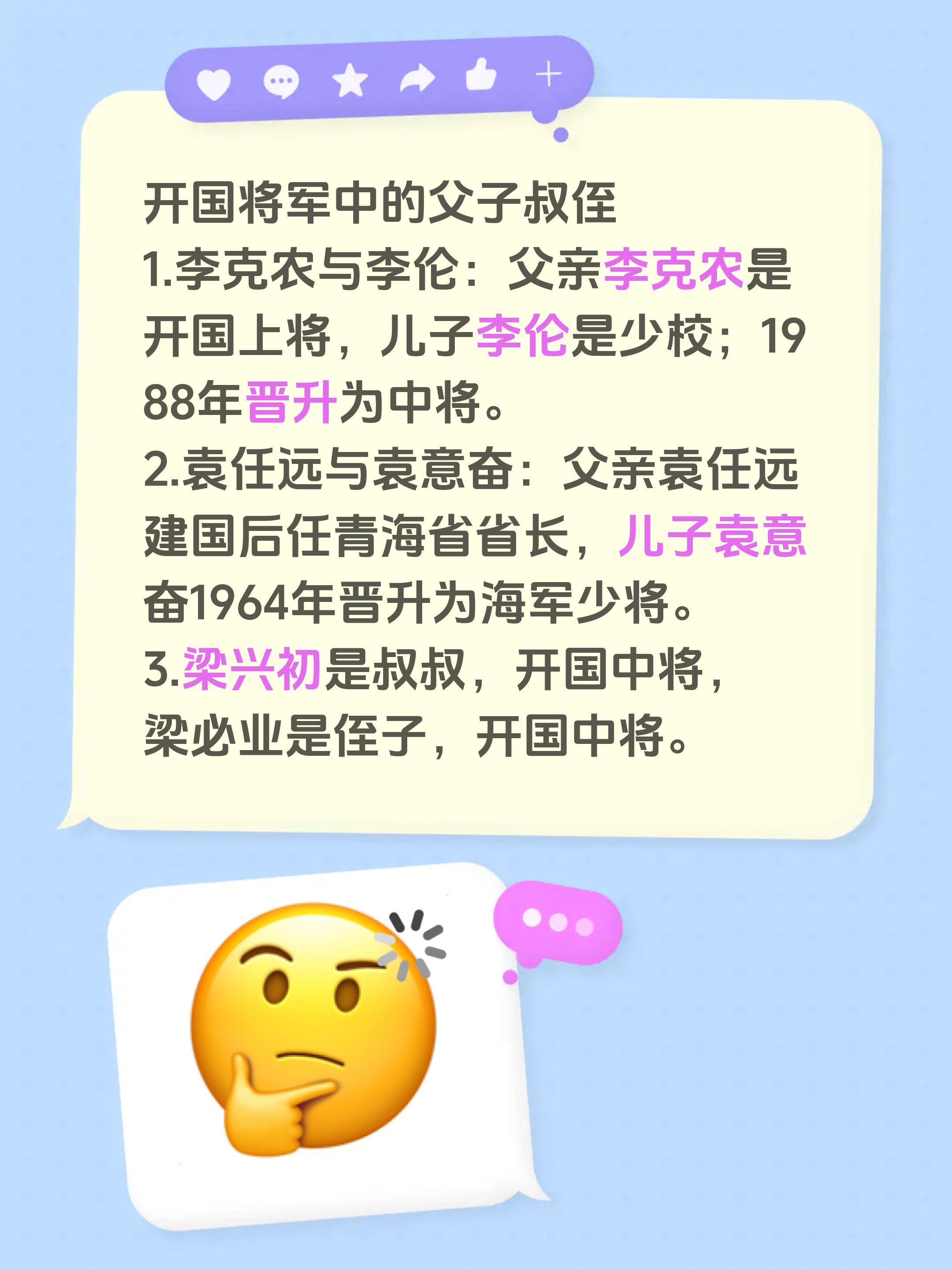 开国将军中的父子叔侄 1.李克农与李伦：父亲李克农是开国上将，儿子李伦...