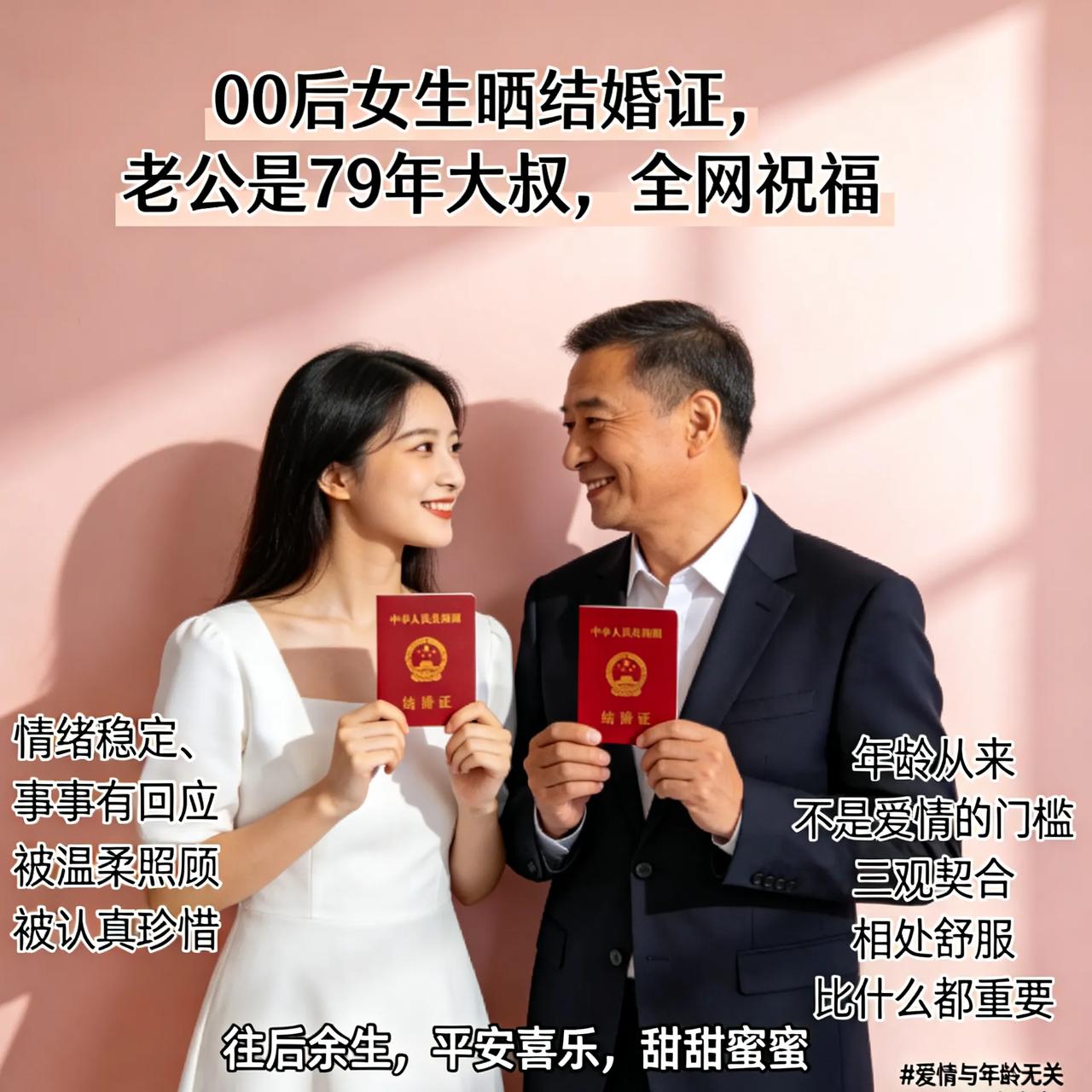 00后女生晒结婚证，老公是79年大叔，全网祝福
 
一位00后姑娘大方晒出结婚证