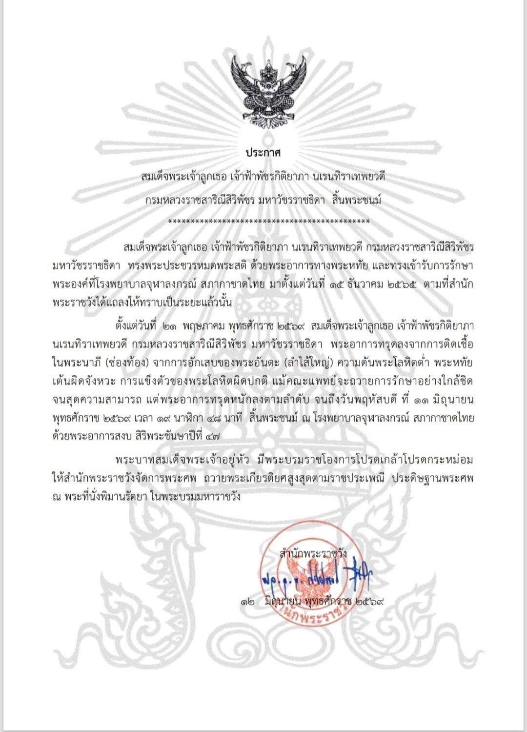 เสดจสู่ทิพยสถานสมเดจพระเจ้าลูกเธอ เจ้าฟ้