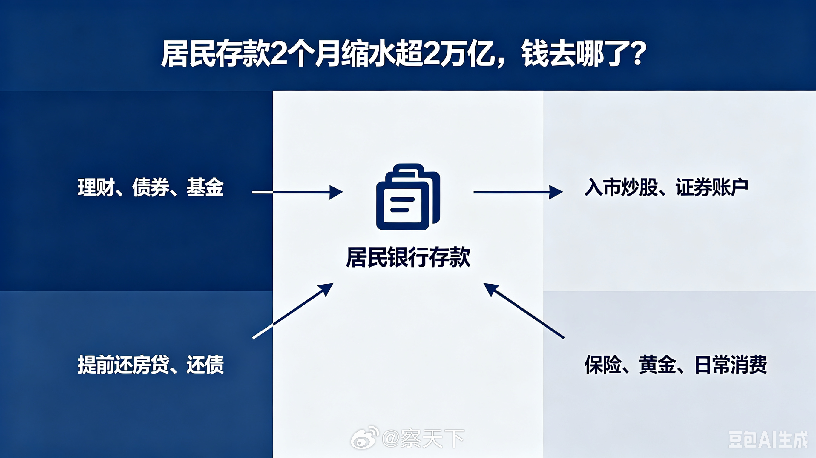 居民存款两个月缩水超2万亿居民存款4月减少了1.94万亿，5月减少0.11万亿，