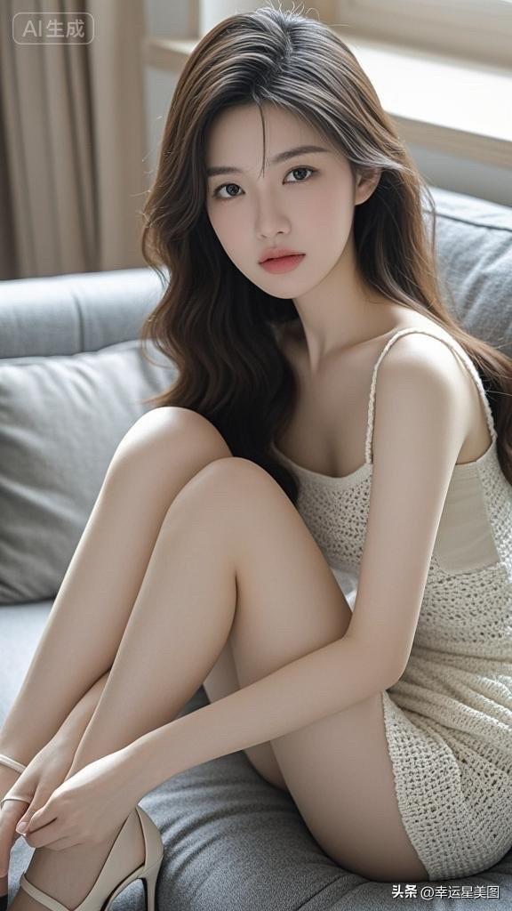 优雅气质少女，米色连衣裙，温柔迷人