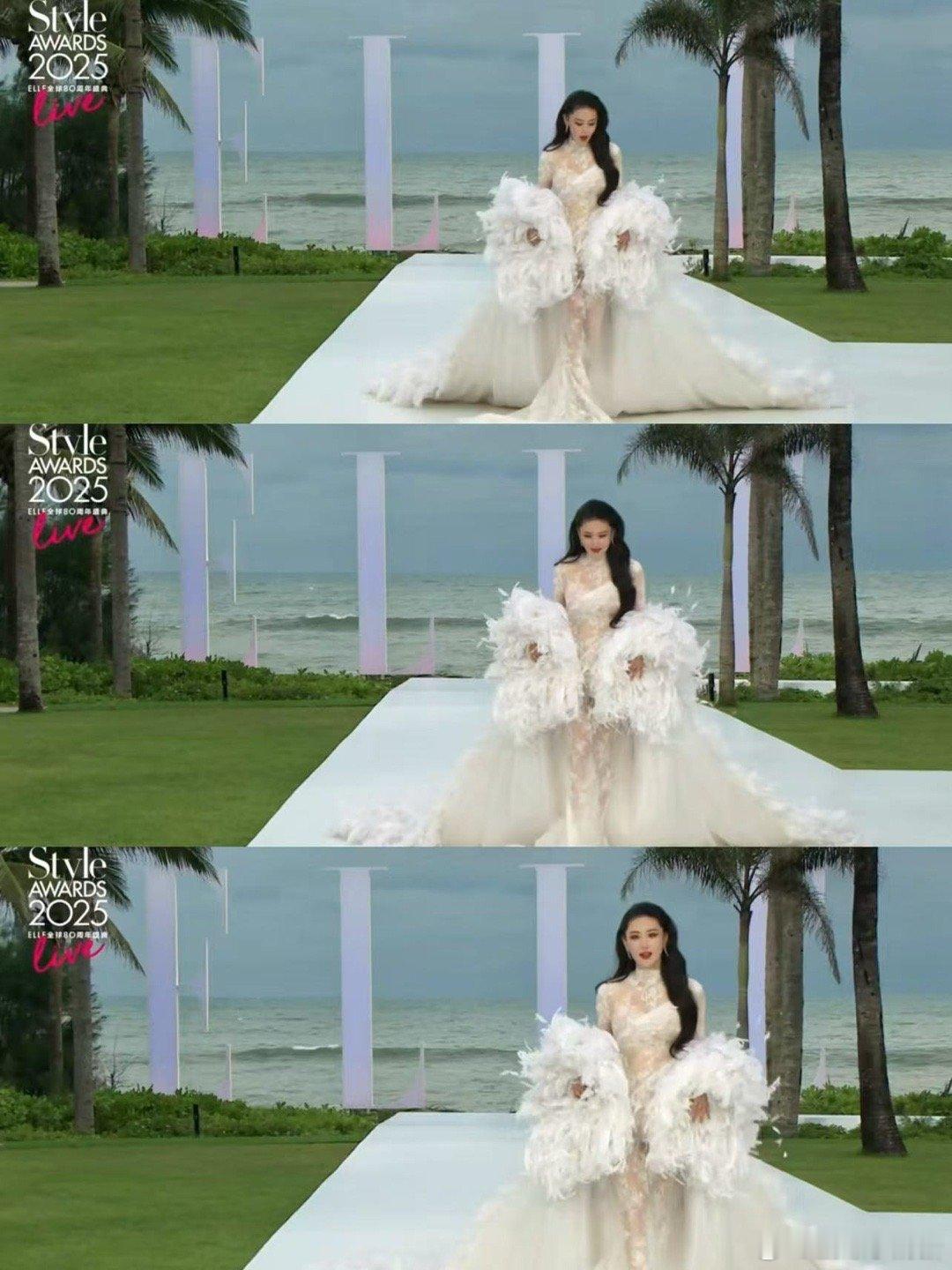 张馨予出场秒了 谁懂啊！张馨予的红毯造型太绝了！半透视蕾丝裙尽显性感，25斤长羽