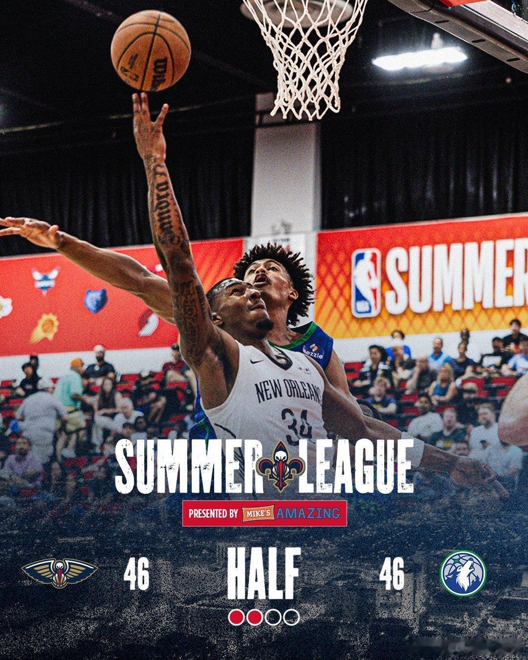 半场！来到平局新奥尔良鹈鹕 ｜鹈鹕冠顶 ｜nba夏季联赛  cr：新奥尔良鹈鹕 