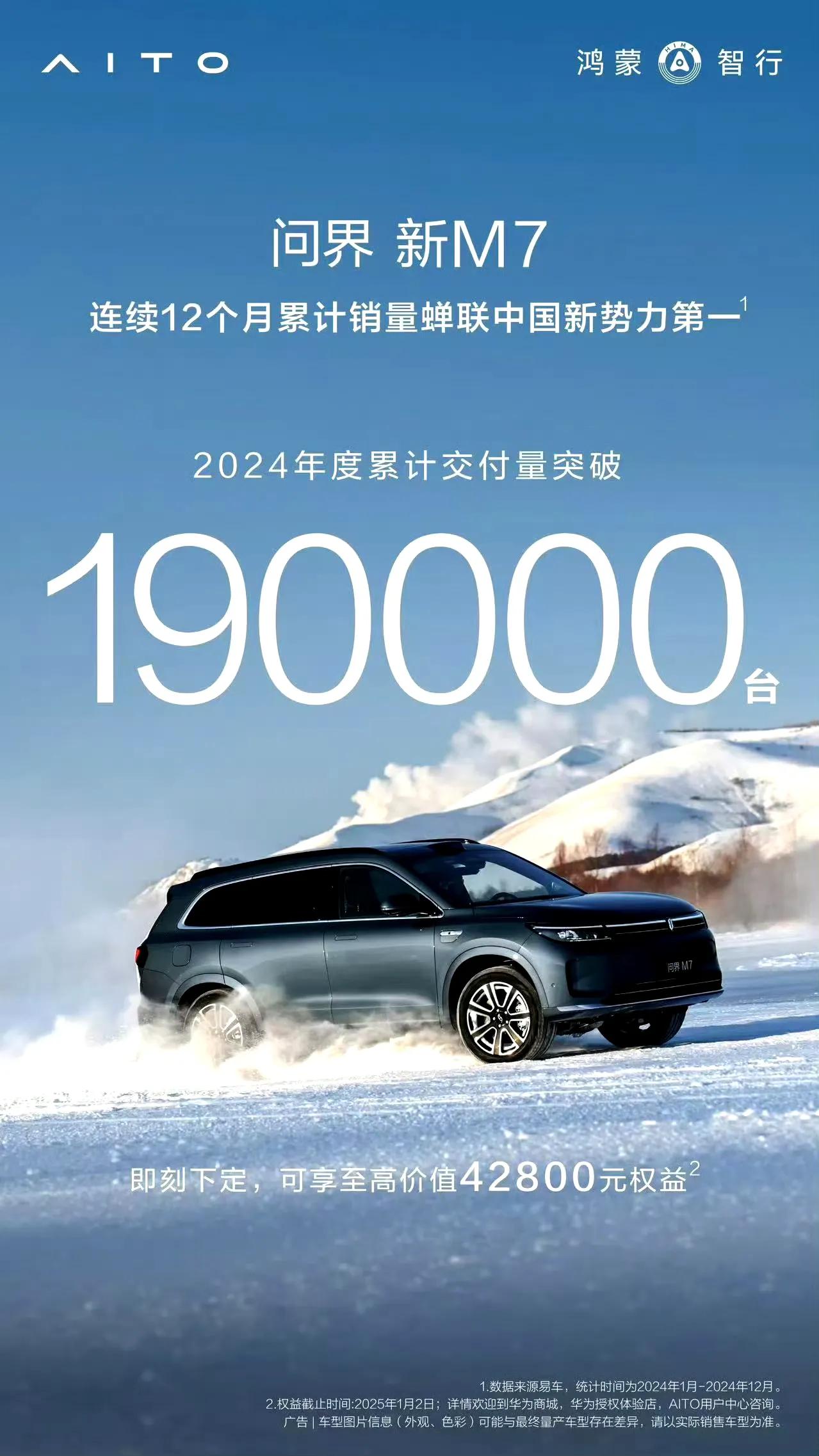 2024年问界新M7累计交付19万辆，能冲到20万辆吗[吃瓜群众]

问界M7不