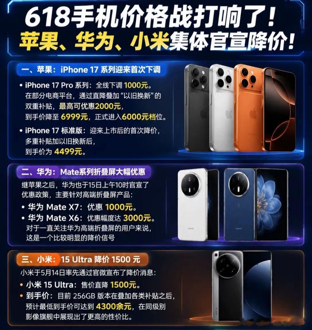 苹果华为小米集体降价iPhone 17Pro官方直降1000元 到手7999元叠