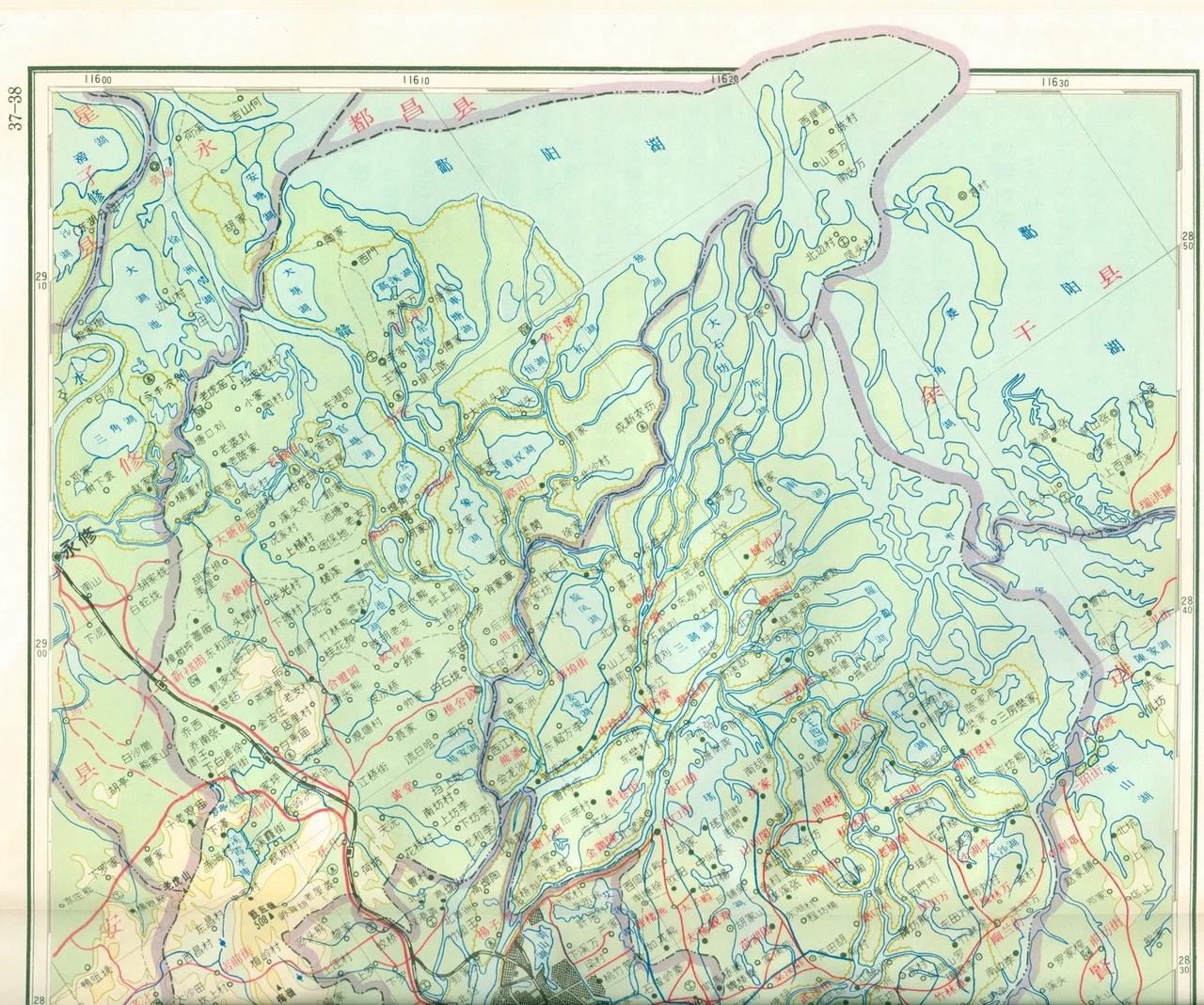 1963年的南昌县，新建县地图来了，快来找找你的家吧。江西南昌 南昌县 新建县 